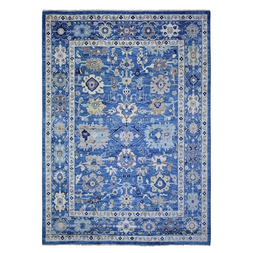 Sapphire Blue, Afghan Angora Oushak with Pop of Colors Natural Dyes, 100% Wool Hand Knotted, Oriental Rug