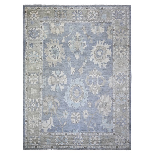 Cadet Gray, Pure Wool Hand Knotted, Afghan Angora Oushak with Soft Colors Natural Dyes, Oriental Rug