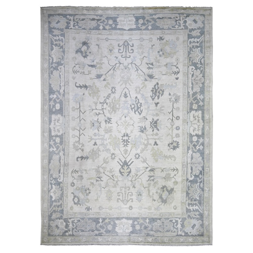 Bone White, Extra Soft Wool, Hand Knotted, Afghan Angora Oushak with All Over Design, Natural Dyes, Oriental Rug