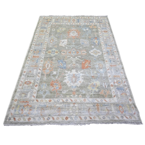 Echo Gray, Afghan Angora Oushak With Colorful Motifs, Natural Dyes, 100% Wool, Hand Knotted, Oriental Rug