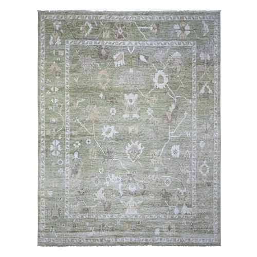 Dark Olive Green, Afghan Angora Oushak with Soft Colors, Natural Dyes, Extra Soft Wool, Hand Knotted, Oriental Rug