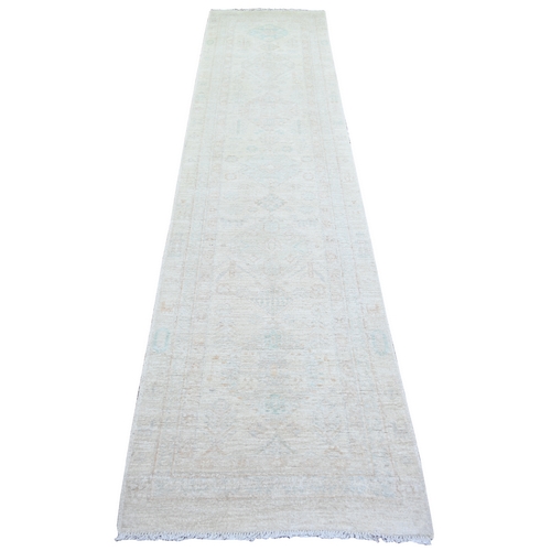 White Wash Peshawar with Faded Colors Vegetable Dyes, 100% Wool Hand Knotted, Runner Oriental 