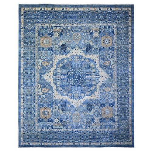 Steel Blue, Natural Dyes Finer Peshawar with Mamluk Design, Soft Wool Hand Knotted, Oversized Oriental 