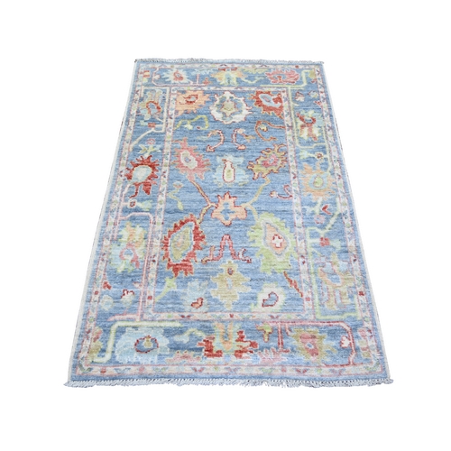 Steel Blue, Afghan Angora Oushak with Pop of Colors, Natural Dyes, Soft Wool, Hand Knotted, Oriental Rug