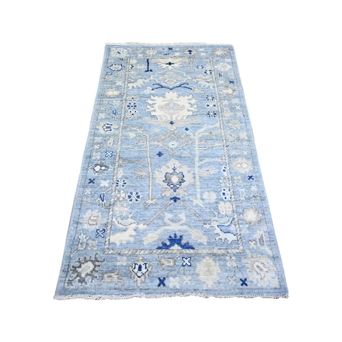 Stone Blue, Afghan Angora Oushak with Soft Colors, Natural Dyes, Extra Soft Wool, Hand Knotted, Oriental Rug