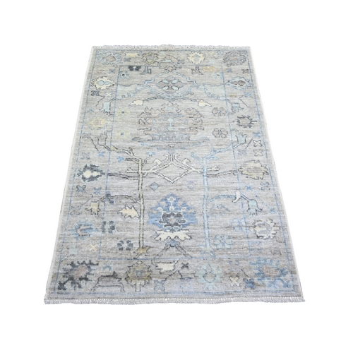 Ash Gray, Afghan Angora Oushak with All Over Design, Natural Dyes, Extra Soft Wool, Hand Knotted, Oriental Rug