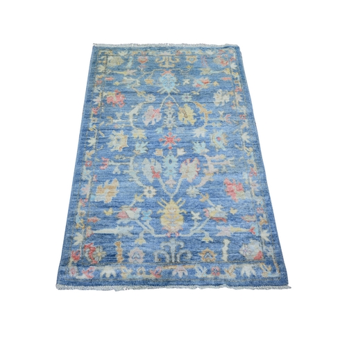 Queen Blue, Hand Knotted, Afghan Angora Oushak with Pop of Color, Natural Dyes, Pure Wool, Oriental Rug
