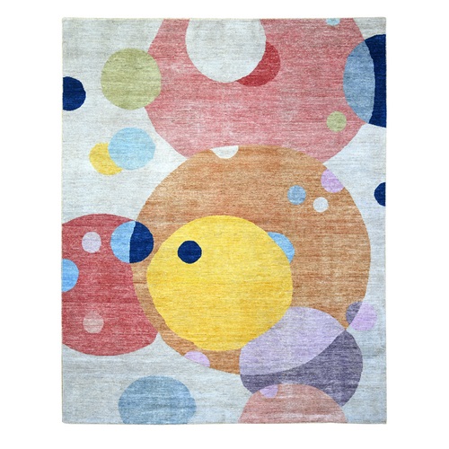 Colorful, Pure Wool Hand Knotted, The Circles Design Vegetable Dyes, Oriental 