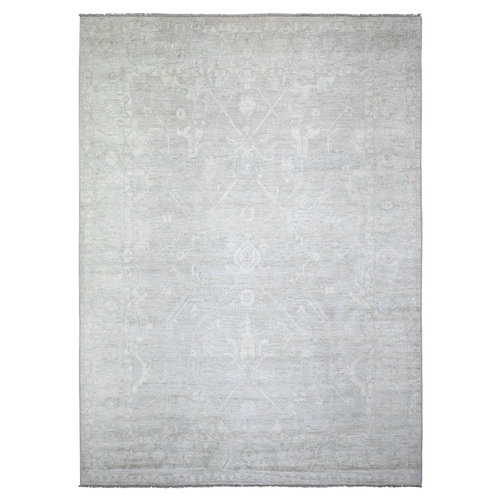 Ivory, Afghan Angora Oushak with Faded Colors Natural Dyes, Pure Wool Hand Knotted, Oriental Rug