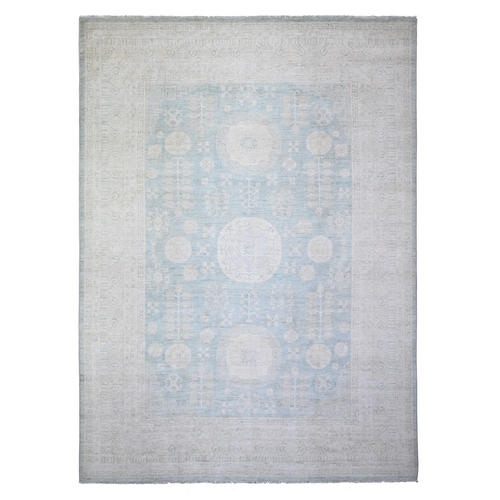 Sky Blue, Stone Washed Peshawar with Khotan Design Vegetable Dyes, 100% Wool Hand Knotted, Oriental 