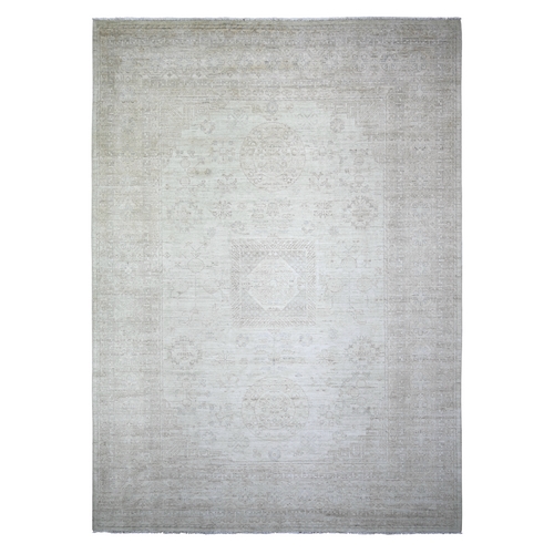 White Wash Peshawar with Khotan Design Vegetable Dyes, Soft Wool Hand Knotted, Oriental Rug