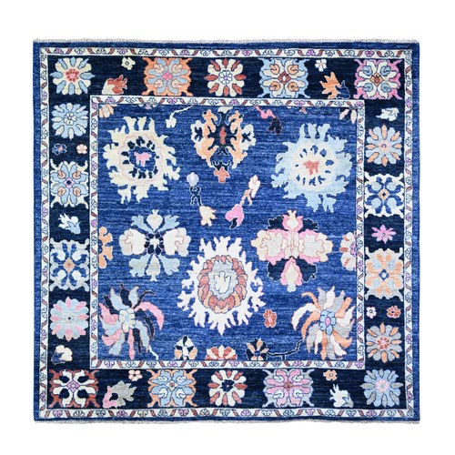 Sapphire Blue, Afghan Angora Oushak with Pop Of Colors Natural Dyes, Pure Wool Hand Knotted, Oriental Rug