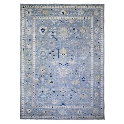 Air Force Blue, Natural Dyes Afghan Angora Oushak with All Over Vines, Pure Wool Hand Knotted, Oversized Oriental 