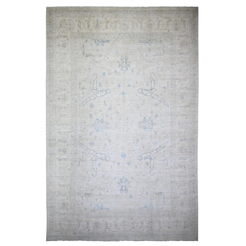 Ash Gray, Stone Washed Peshawar With Faded Colors Natural Dyes, Pure Wool Hand Knotted, Oriental Rug