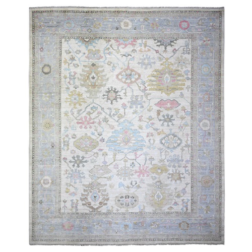 Ivory, Natural Dyes Afghan Angora Oushak with Faded Colors, 100% Wool Hand Knotted, Oversized Oriental Rug
