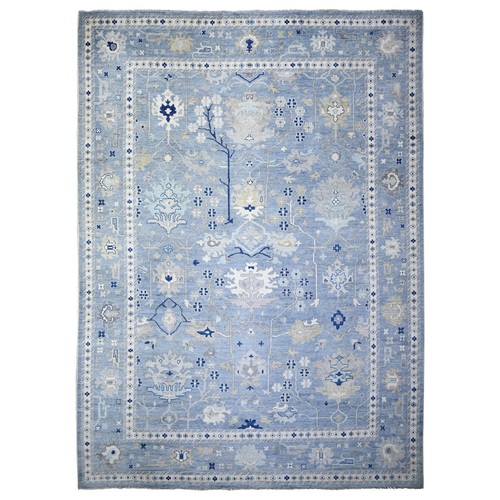 Air Force Blue, Hand Knotted Soft Wool, Natural Dyes Afghan Angora Oushak with All Over Vines, Oversized Oriental 