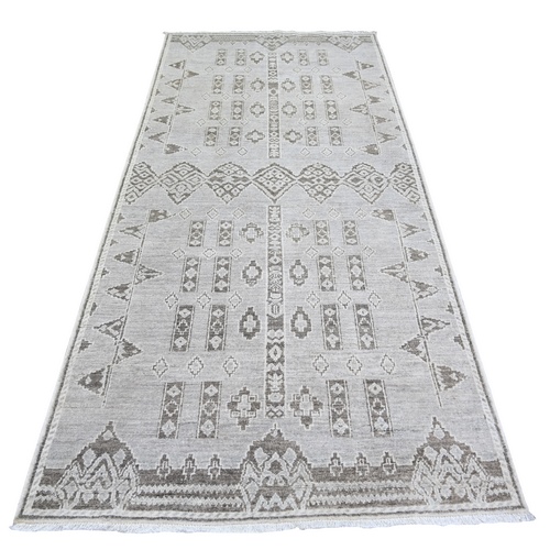 Dim Gray, Fine Peshawar with Intricate Geometric Motifs Vegetable Dyes, Soft Wool Hand Knotted, Wide Runner Oriental 
