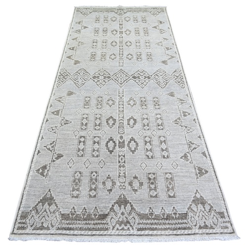 Dim Gray, Vegetable Dyes Fine Peshawar with Intricate Geometric Motifs, 100% Wool Hand Knotted, Wide Runner Oriental 