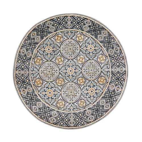 Taupe-Brown Textured Wool and Silk Mughal Inspired Medallions Design Hand-Knotted Round Oriental Rug