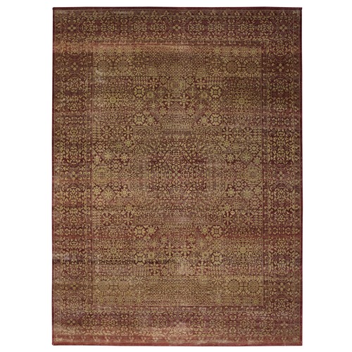 Burgundy Red, 100% Wool, Hand Knotted, Sheared Low Zero Pile Distressed Feel, Obscured, Tone on Tone Mamluk Dynasty Design Prehistorical 15th Century Oriental 