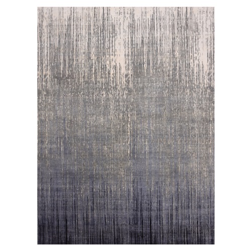 Blue and Gray, Modern Ombre Design Densely Woven, Pure Wool Hand Knotted, Oriental Rug