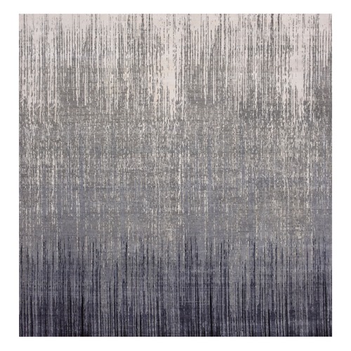 Gray and Blue, Pure Wool Hand Knotted, Modern Ombre Design Densely Woven, Square Oriental Rug