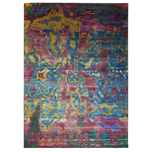 Colorful, Modern All Over Design, Sari Silk Hand Knotted, Oriental 