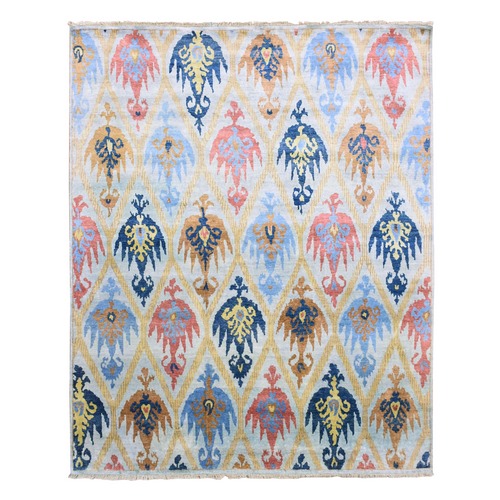 Light Blue, 100% Pure and Real Silk Hand Knotted Arts and Crafts Trellis Design, Oriental Rug