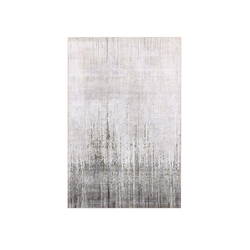 Charcoal Gray, Modern Vertical Ombre Design, Pure Silk with Textured Wool Hand Knotted, Oriental Rug Charcoal Gray, Modern Vertical Ombre Design, Pure Silk with Textured Wool Hand Knotted, Oriental Rug