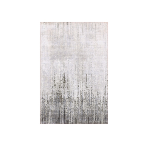 Charcoal Gray, Hand Knotted Modern Vertical Ombre Design, Pure Silk with Textured Wool, Oriental Rug