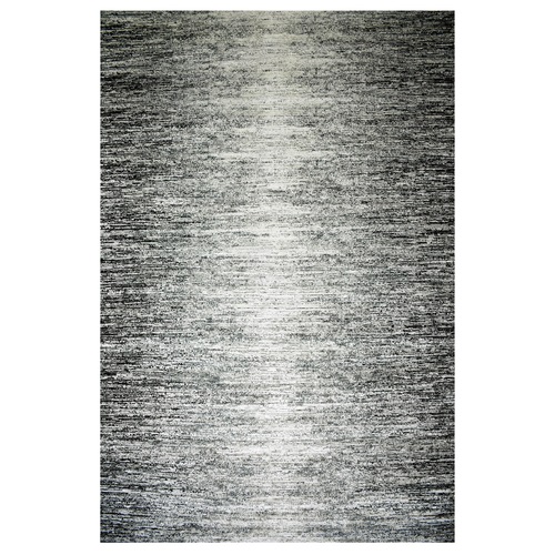 Black with Touches of Gray, Striae Design, Wool and Pure Silk Hand Knotted, Oversized Oriental Rug
