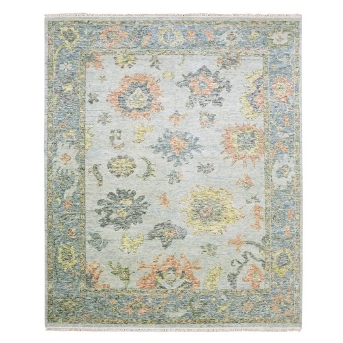 Light Gray, Soft Wool Hand Knotted, Oushak Salt and Pepper Design, Vegetable Dyes Thick and Plush Washed Out, Oriental Rug