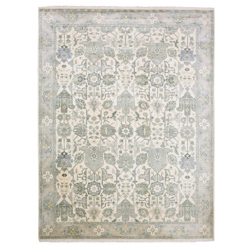 Monochromatic Colors, 100% Pure and Real Silk Hand Knotted, Oushak with Geometric Pattern, Oriental Rug