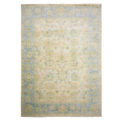 Cream, 100% Wool Oushak with All Over Leaf Design, Hand Knotted Oriental Rug