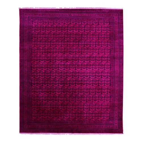 Overdyed Pink, 100% Cotton Hand Knotted Agra with Small Repetitive Mughal Design, Oriental 