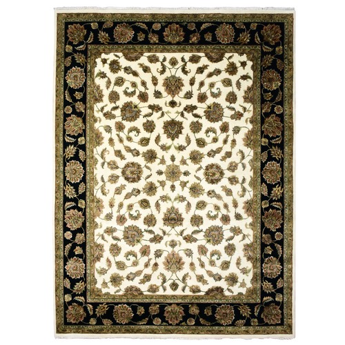 Ivory, Rajasthan with All Over Design Thick and Plush, Wool and Silk Hand Knotted, Oriental Rug