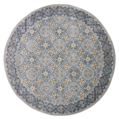 Taupe-Brown Textured Wool and Silk Mughal Inspired Medallions Design Hand Knotted Round Oriental Rug