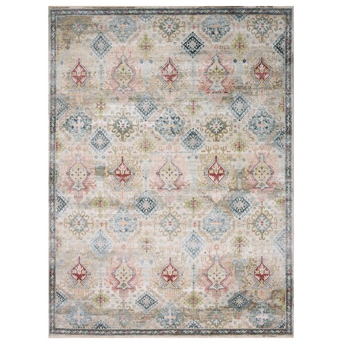 Stone Washed, Pure Wool Hand Knotted, Caucasian Gul Motifs Zero Pile with Distinct Abrash, Distressed and Sheared Down, Oriental Rug