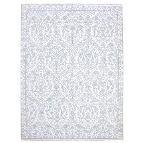 Ivory, 100% Cotton, Agra with Mughal Flower Bouquet Design Hand Knotted, Oriental Rug