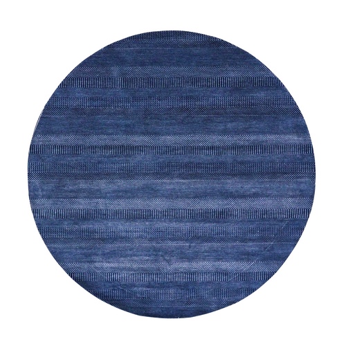 Navy Blue, Wool and Silk Hand Knotted, Modern Grass Design Gabbeh Densely Woven, Round Oriental 