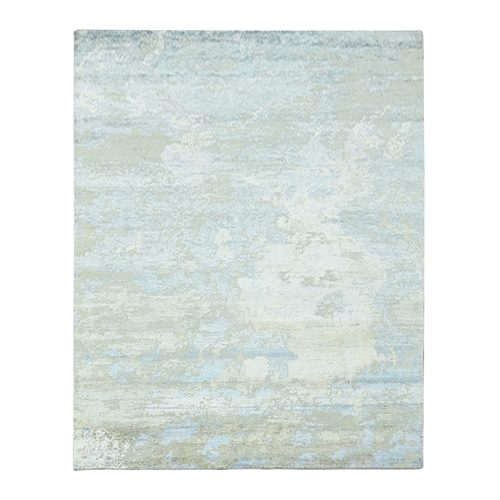 Ghost White, Galaxy Abstract Design, Wool and Silk Hand Knotted, Oriental Rug