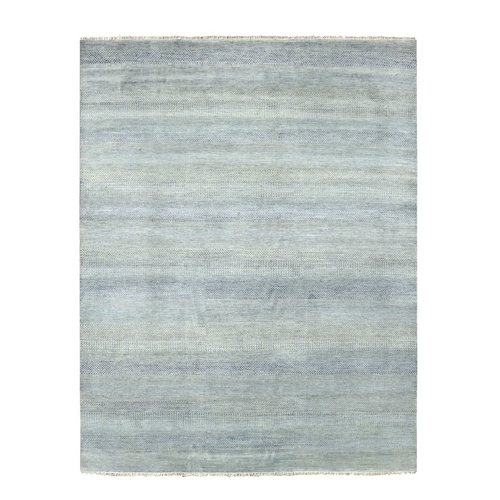 Ash Gray, Grass Design Dense Weave, Tone on Tone Soft to the Touch, Wool and Silk Hand Knotted, Oriental Rug
