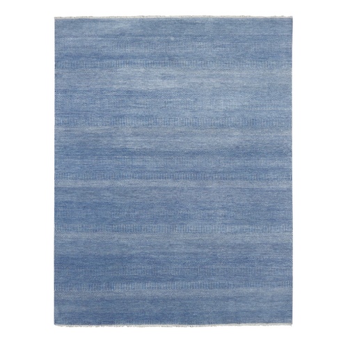 Yale Blue, Grass Design Densely Woven, Tone on Tone Soft Pile, Wool and Silk Hand Knotted, Oriental Rug