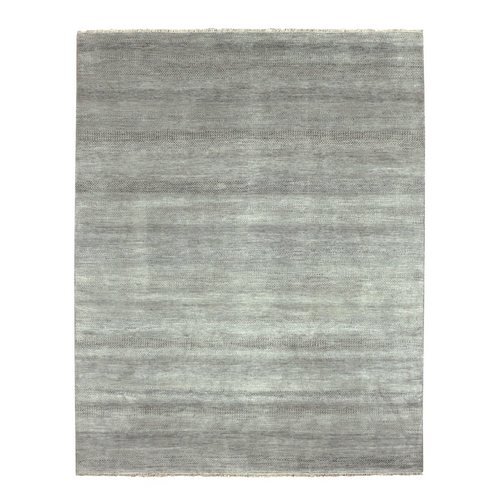 Ash Gray, Hand Knotted Grass Design, Densely Woven Tone on Tone, Soft to the Touch Wool and Silk, Oriental Rug