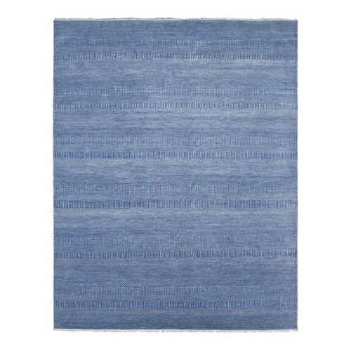 Yale Blue, Grass Design Dense Weave, Tone on Tone Soft Pile, Wool and Silk Hand Knotted, Oriental 