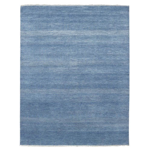 Yale Blue, Wool and Silk Hand Knotted, Grass Design Dense Weave, Tone on Tone Soft Pile, Oriental 