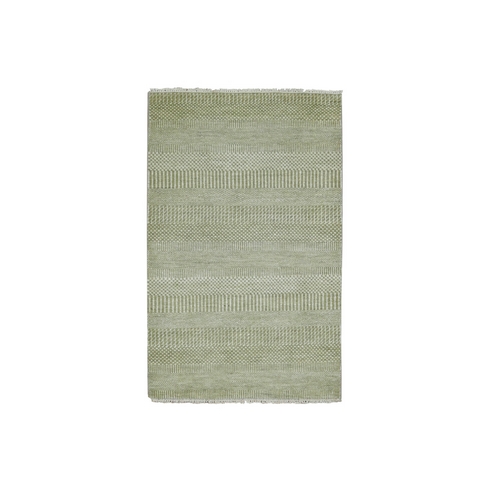 Light Green, Hand Knotted Grass Design, Densely Woven Tone on Tone, Soft Pile Wool and Silk, Oriental 