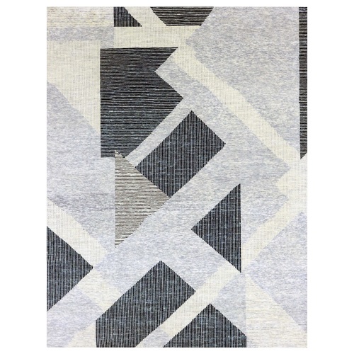 Gainsboro Gray, Geometric Art Nouveau Collection Soft to the Touch, Pure Wool Hand Knotted, Oversized Oriental Rug