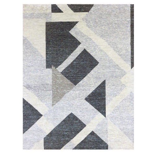 Gainsboro Gray, Hand Knotted Geometric Art Nouveau Collection, Soft to the Touch Soft Wool, Oriental Rug