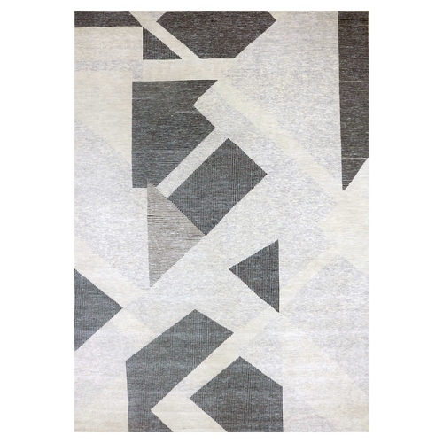 Gainsboro Gray, Hand Knotted Geometric Art Nouveau Collection, Soft to the Touch Natural Wool, Oriental Rug